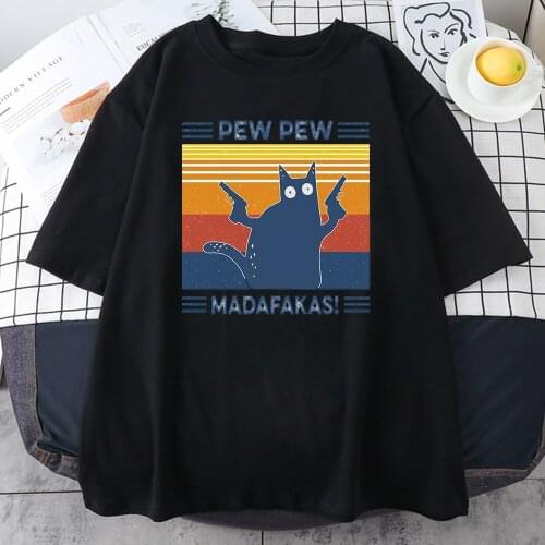 Pew Pew Mdafakas Kawaii Cat Print T-Shirt Fashion Comfortable Tee Shirts High Quality Male T-Shirt Oversize Summer Tshirts Mans