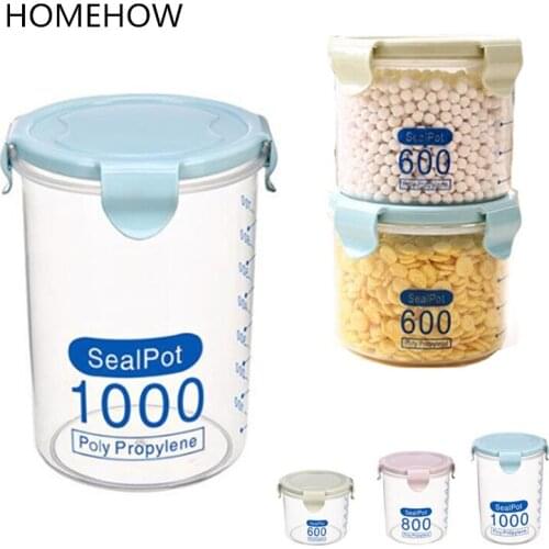 1PC/Lot Plastic Food Storage Box 600ml/800ml/1000ml Food Grain Snack Round Shape Lock Cover Plastic Containing Bottle Seal Pot