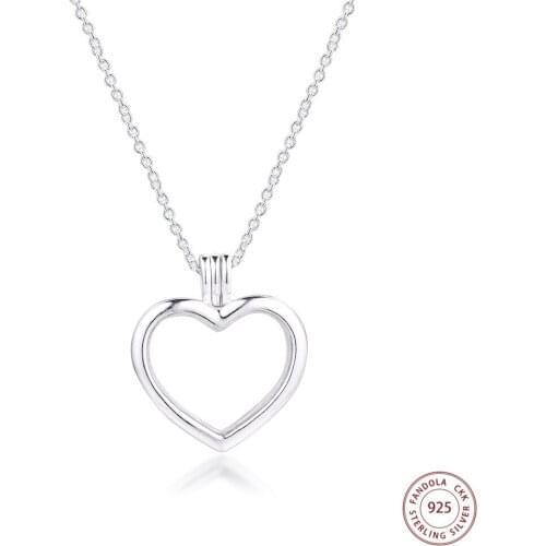 Floating Heart Locket Necklace Colares 925 Sterling Silver Pendants Necklaces for Women DIY Jewelry With Chain Gift Bijoux Femme