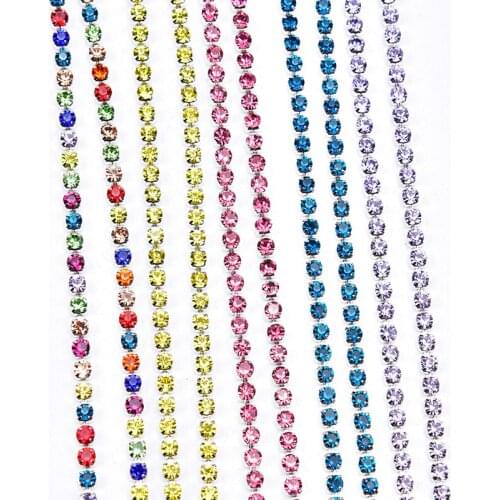 Dense 5 Meters SS12 AB Crystal Silver Claw Glass Rhinestone Cup Chain Sew on Glue on Shoes Trim