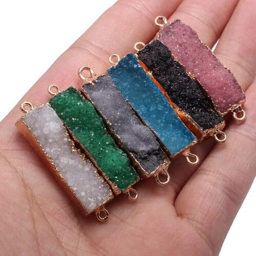 Natural agate pendant double hole connector rectangular strip shape for necklace jewelry making size 10x45mm