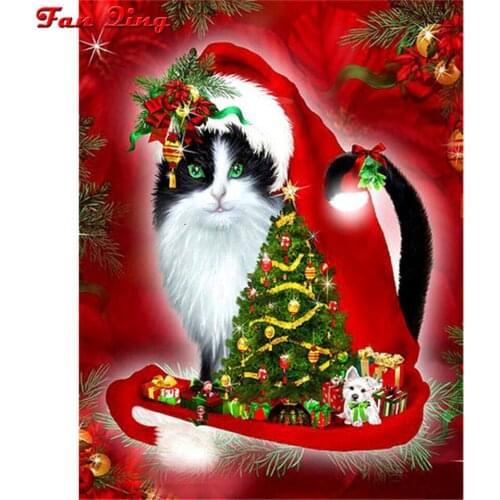 Christmas 5D Diy Diamond Painting Cat Full Drill Square Diamond Embroidery Dog Winter Decor Home Picture Of Rhinestone