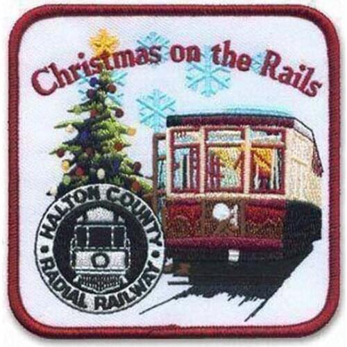 Christmas On the Rails Patch Merrow Broder with PVC backing Customized MOQ50pcs free shipping by Post