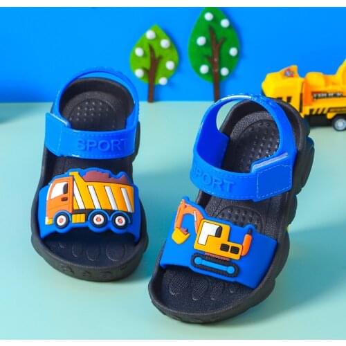 Sandals Kids Boys Cartoon Animation Flip Flops Soft Sole Non-Slip Beach Slippers Pvc Flat Heels Children Shoes Hook Loop Sandals