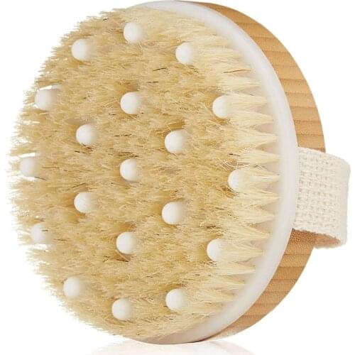 Body Brush for Wet or Dry Brushing Natural Bristles Exfoliating and Massaging for Lymphatic Drainage,Cellulite,Dry Skin Massager