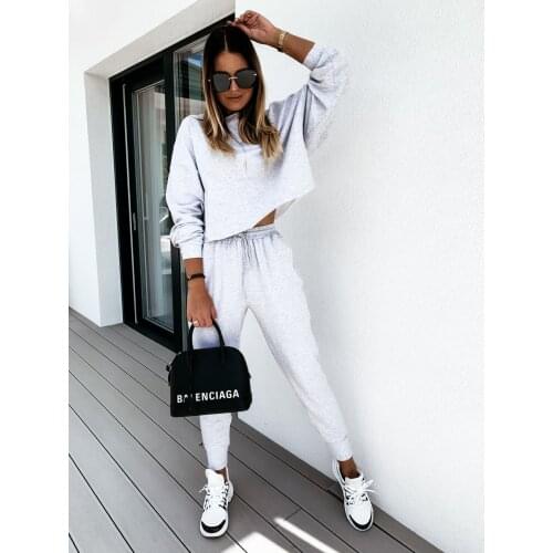 Casual Two Pieces Sportswear Women Tracksuits New Autumn Long Sleeve Round Collar Pullovers Lace-up Joggers Pants Running Sets