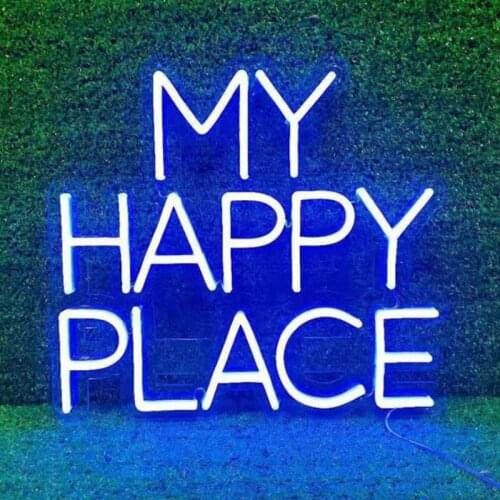 Custom My Happy Place Glass Neon Sign 10kv Logo Room Decor Bar Wall Light Up Sign Neon Decor Neon lamp for Room Neon Light Wall