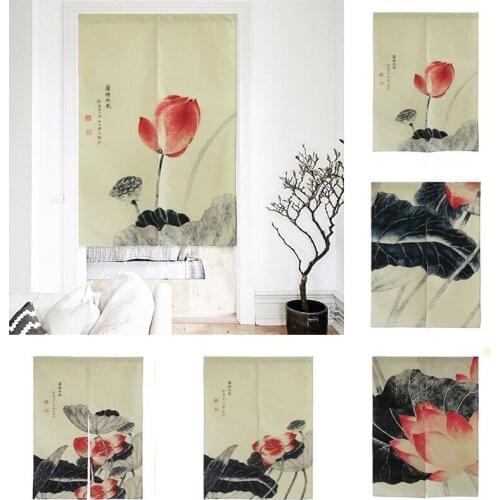 Chinese Lotus Hanging Cloth Door Curtain Living Room Decorative Partition Curtain Half Panel Curtain Toilet Geomantic Curtain