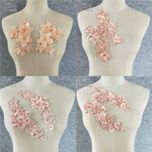 Embroidery Lace Neckline Pink ABS pearl Flower Fabrics Trim Dress Sewing Applique Diamond Lace Collar DIY Clothing Accessories