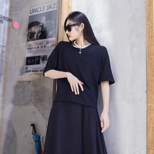 Ladies summer new classic contracted basic literary personality bat sleeve loose casual large short sleeve T-shirt