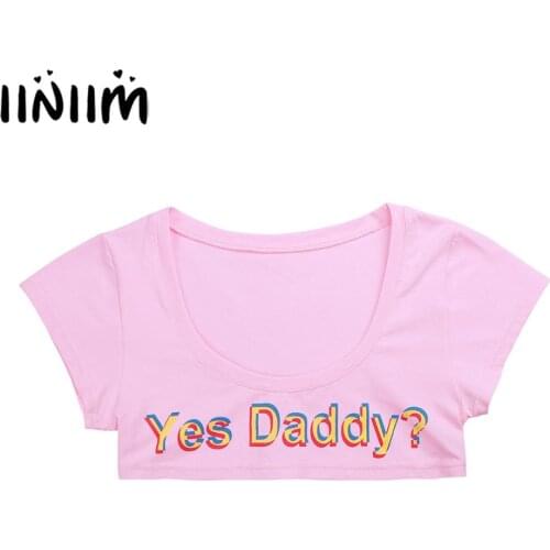 Womens Ladies Fashion Exotic Costumes Clubwear Night Party Hot Yes Daddy? Letter Printed Summer Crop Tops for Girls Baby Lover