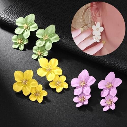2020 New Korean Flower Drop Dangle Earrings For Women Girls Hanging Pendientes Long Charming Earring Wedding Jewelry Gift