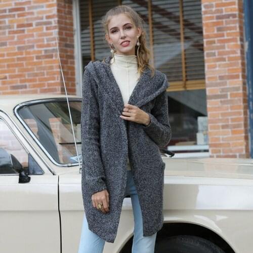 2019 Large Size Womens Autumn and Winter New Long Thick Knit Loose Hooded Sweater Coat Women Sweater Cardigan Plus XL