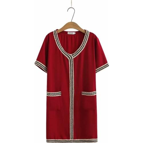 Plus size V-Neck short sleeves lace women dresses 2021 casual summer ladies black red chiffon dress female pullovers tops