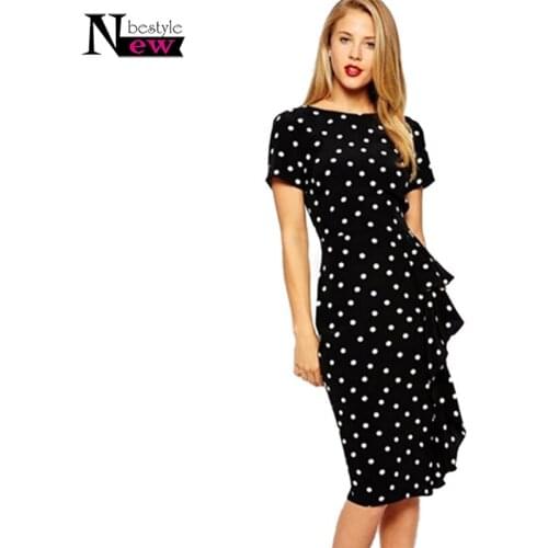 Newbestyle Polka Dot Dress Women Summer Casual Bodycon Dress Sexy Ruffle Elegant Midi Dress Club Party Dresses Vestidos De Festa