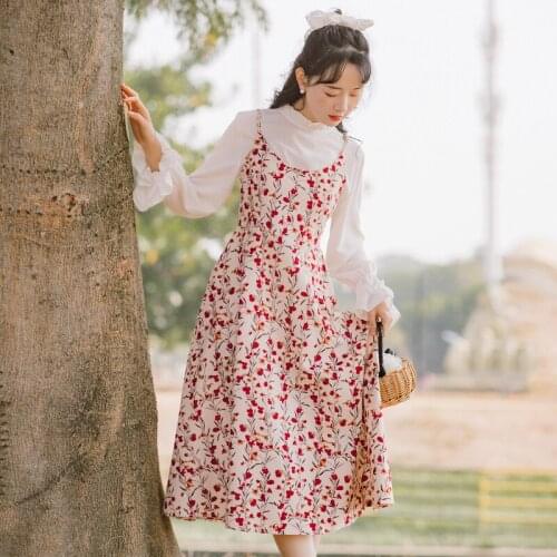 Vintage Sling Skirt Women Cute Casual Dress 2021 Summer New French Floral Art Sling Sleeveless Sweet Temperament Feminine Dress