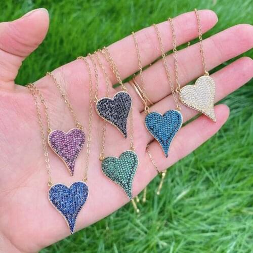 5Pcs Dainty Cubic Zirconia Heart Shaped Colorful Heart-Shaped Pendant Statement Women Gold Plated Choker Necklace