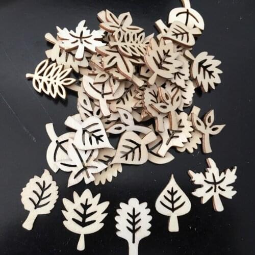 50PCS 30mm Mixed Wooden Flower Leaf Ornaments Wooden Scrapbooking DIY Handmade Crafts Children DIY Graffiti Home Decorations