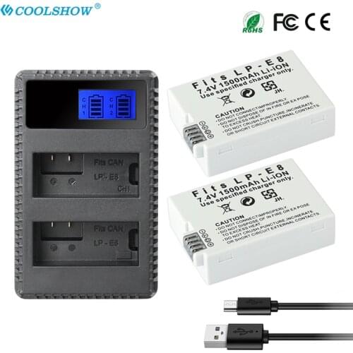 LP-E8 Battery LPE8 1500mah For Canon EOS Rebel T3i T2i T4i T5i 600D 550D 650D 700D Kiss X5 X4 X6 X7 Battery lp e8 Charger 8.4V