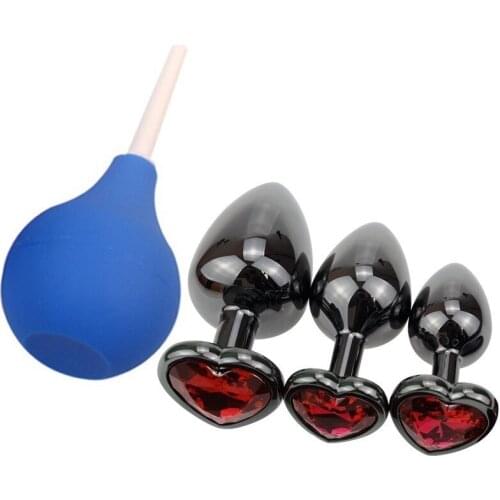 Plated Black Metal Anal Plug Beads Crystal Heart Unisex Enema Smooth Butt Plug Dildo Dilatator Couples Adult Games Sex Toys