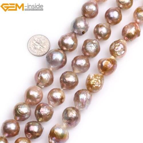 Gem-inside Natural Large Near Round Purple Nuclear Edison Pearls Beads for Jewelry Making 15inches DIY Jewellery