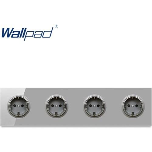 Wallpad 4 EU German Wall Power Socket Outlet Crystal Glass Panel 16A Grounded With Child Protective Lock