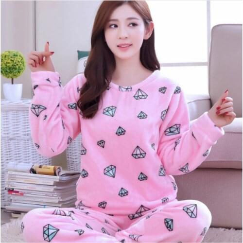 Flannel Pajamas Autumn and Winter Couple Pajamas Set Long Sleeve Sleepwear Super Soft Coral Fleece Pajamas B-5996