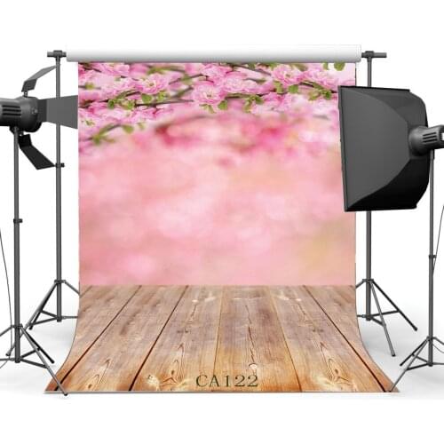 Photography Backdrops Bokeh Cherry Blossom Flowers Blurry Nostalgia Vintage Stripe Wooden Floor Background