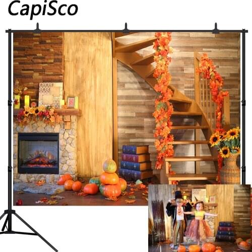 Capisco Fall Photography Backdrops Harvest Pumpkin Sunflowers Wood wall Photo Background Thanksgiving Party Banner Photo Booth
