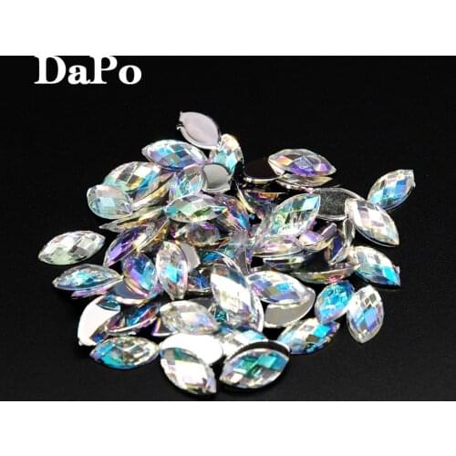Hot Super Shiny Clear Crystal AB Colors 5x10MM 300Pcs Acrylic Flatback Marquise Earth Facets Acrylic Shape Stones Glue Decorate