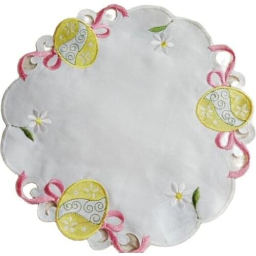 Easter satin embroidery lace table place mat pad cloth cup coaster coffee tea cartoon placemat mug doily kitchen tableware