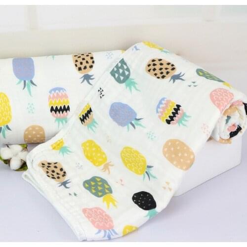 Cotton Fruit Cartoon Print 110*110cm Baby Blanket Soft 6 Layers Newbron Infant Swaddle Summer Breathable Bath Towel 16 Colors