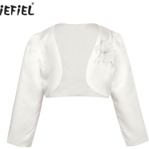IEFiEL Fashion Kids Girls Long Sleeves Bolero Jacket Shrug Short Open Cardigan Sweater Dress Cover Up with 3D flower SZ 9 M-10