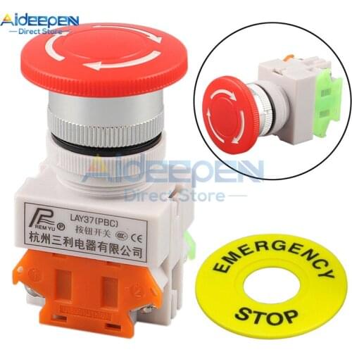 Red Mushroom Cap 1NO 1NC DPST Emergency Stop Push Button Switch AC 660V 10A Switch Equipment Lift Elevator Latching Self Lock