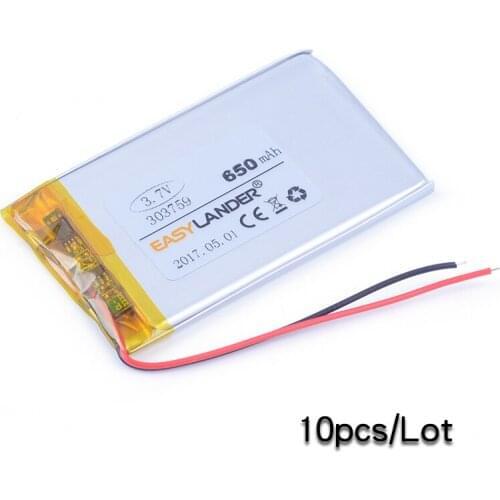 10pcs/Lot 303759 3.7V 650mAh li Polymer Li-ion Battery For Bluetooth Device PDA GPS PS Toys E-book speaker Bluetooth ttle toy