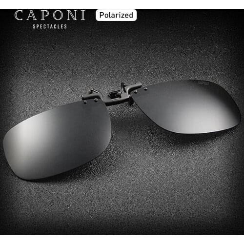 CAPONI Brand Polarized Clip On Glasses Frame Daily Driving Black Lenses 100% UV Protection Fliped Up Sunglasses Clip Men CP1282