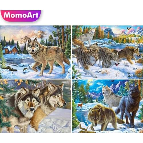 MomoArt Diamond Painting Wolf Cross Stitch Kits Diamond Mosaic Animal Full Drill Square Embroidery DIY Winter Scenery Home Decor
