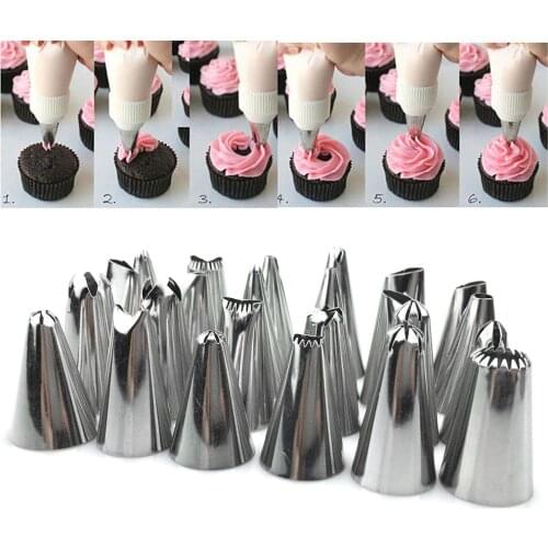 24PCS/Set Stainless Steel Pastry Nozzles Tips Kitchen DIY Icing Piping Nozzles Set Baking Pastry Tools Cake Decorating Accessory