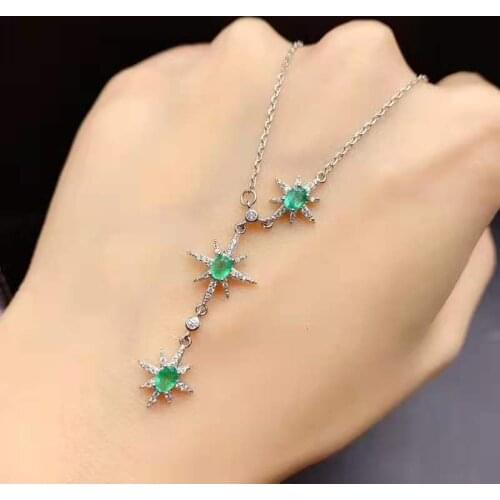 Natural Emerald Gemstone Rice Star Pendant Necklace S925 Sterling Silver Luxurious Fashion Fine Jewelry for Women MeibaPJFS