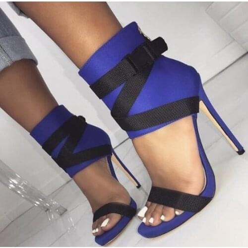 Summer New Sexy Woman Party Open Toe Cross Lace Up Belt Buckle Zip Back Thin Heels High Heel Plus Size Dress Sandals Shoes Lady