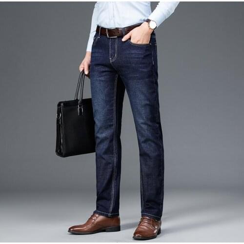 New Mens Classic Business Stretch Jeans Popular High Quality Soft Denim Trousers Long Straight Pants Black Blue Plus Size 28-40