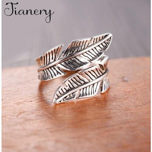 New Trendy Personality Punk Feather Rings For Women Lady Resizable Size Rings Party Jewelry Charm Gifts 2021