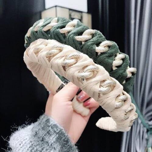 New Hot Sale Cool Chain Hairbands Women Hair Hoop Solid Color Hairhoop Girl Twisted Wide Side Headband Fashion Hair Accessories
