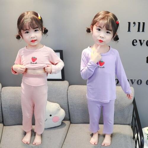 Baby Girls Clothes Kids Long Sleeve Autumn Pajamas Strawberry Printed Leisure Tops+Long Pants 2 Pics Set Children Homewear Suit