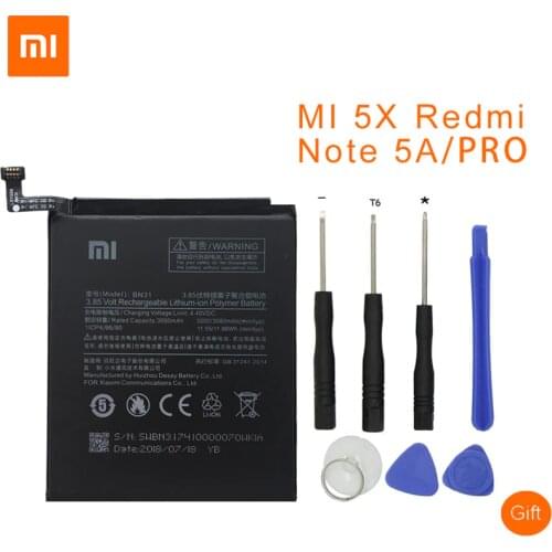 Xiaomi Original Replacement Batteries BN31 for Xiaomi Mi 5X Mi5X Redmi Note 5A Pro Mi A1 Redmi Y1 Lite S2 Phone Battery 3000mAh