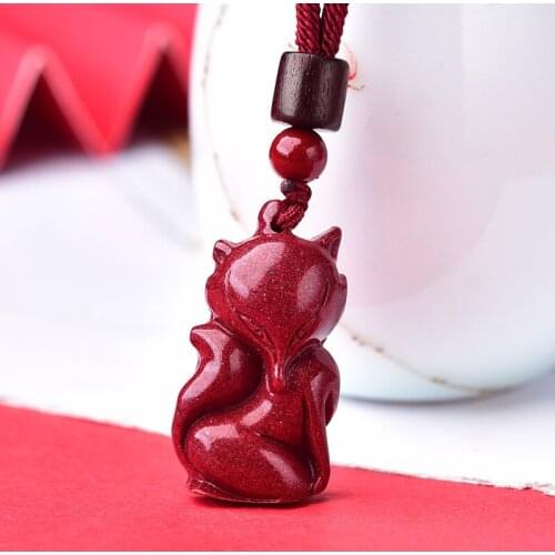 Natural Purple Cinnabar Fox Pendant Necklaces Nine Tailed Fox Manual Rope Women Men Fashion Jewelry Gift Dropship