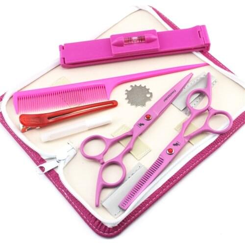 Freelander brand hair scissors 6 inch pink Professional hairdressing scissors cuttong / thinning shears set comb clip barber