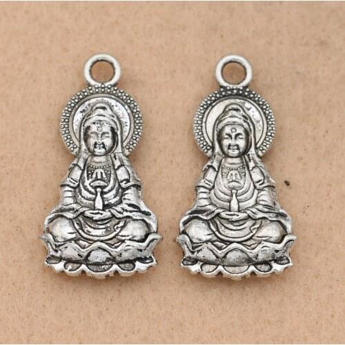 KJjewel Antique Silver Plated Buddha Charm Pendant for Bracelet Necklace Jewelry Making DIY Accessories 32x17mm 2pcs/lot