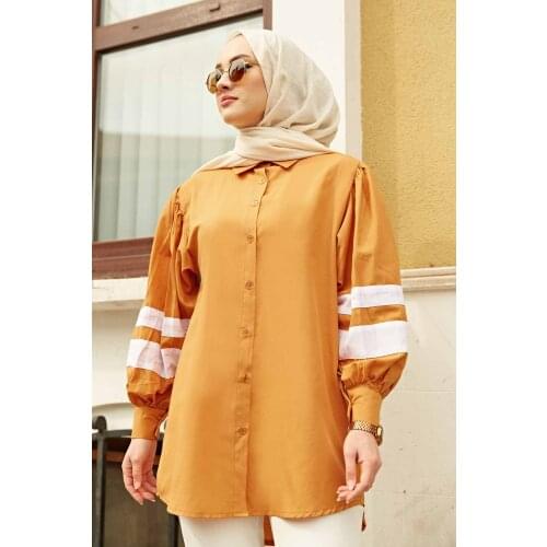 Striped Balloon Sleeve Shirt Turkey Muslim Fashion Hijab Dress Islam Clothing dress dubai 2021