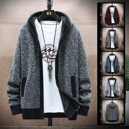 Autumn winter hooded zipper pullover sweater cardigan fleece thick sweater men street fashion casual old dormitory style